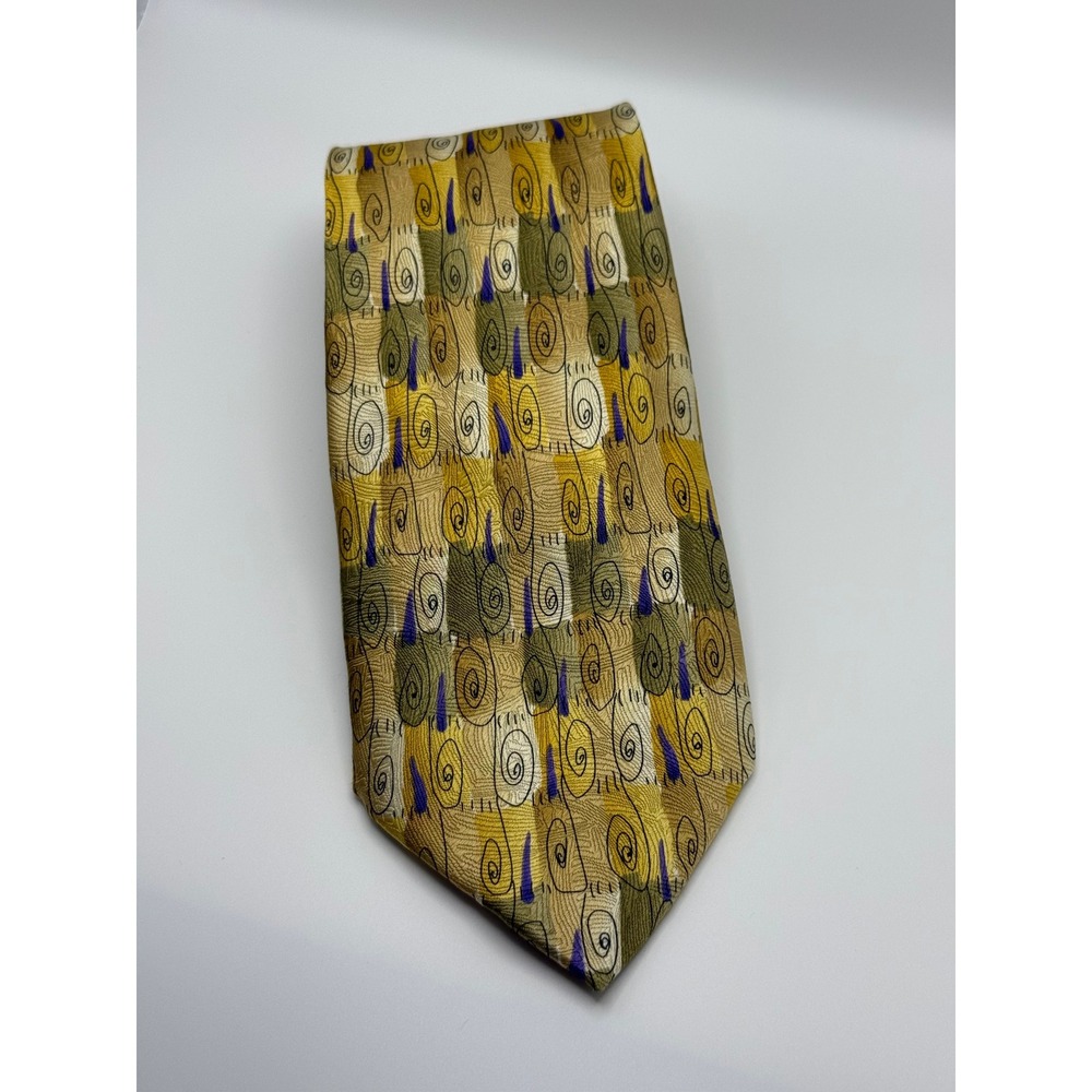J. Garcia Silk Tie Extra Long Like a Twittering Machine Abstract Gold Art 90s